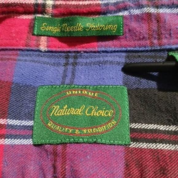 VTG Natural Choice Men's Flannel Shirt 2XL100% Cotton Red/Green/Blue Button-Down - Picture 12 of 12